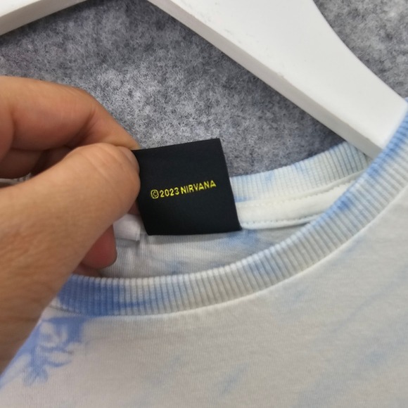 NIRVANA Tie Dye T Shirt Kids 14 White Blue Smiley Face Band Tee Grunge Y2K ZARA - Picture 7 of 8